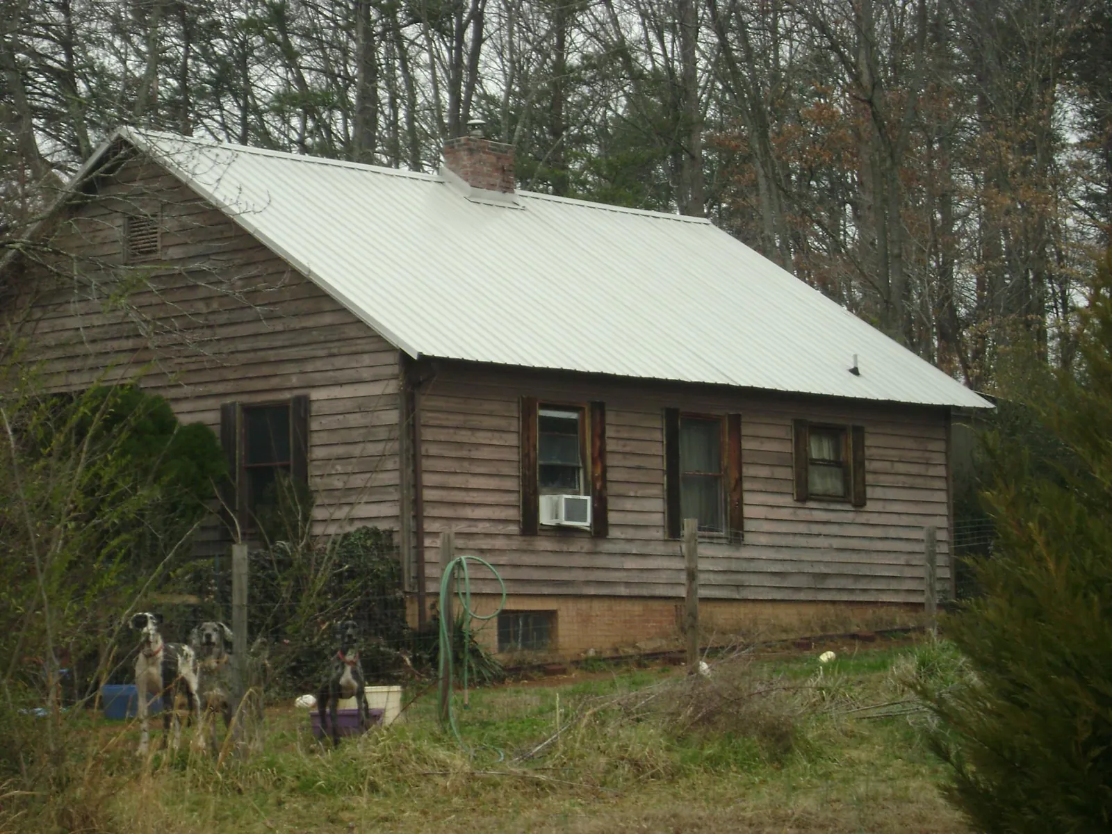 White metal roof on an old wood sided farmhouse, from a Asphalt Shingle Roof Repair job in Allenwood